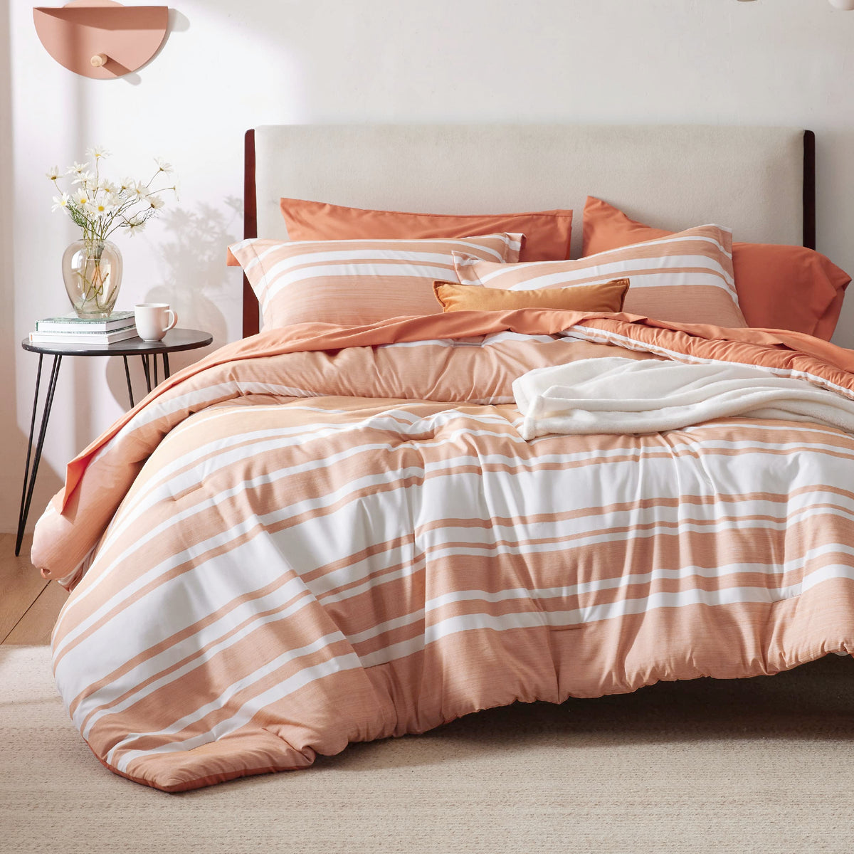 Bedsure Queen Comforter Set, Blue Striped Bedding Set, 7 Piece