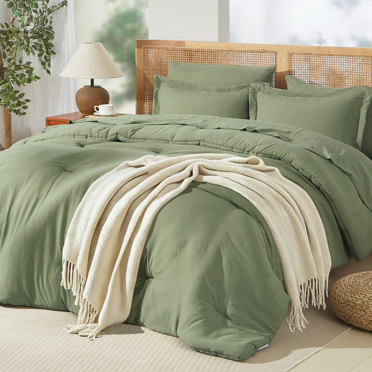 Comforters Queen Size 7 Pieces, Dark Green Bed Set