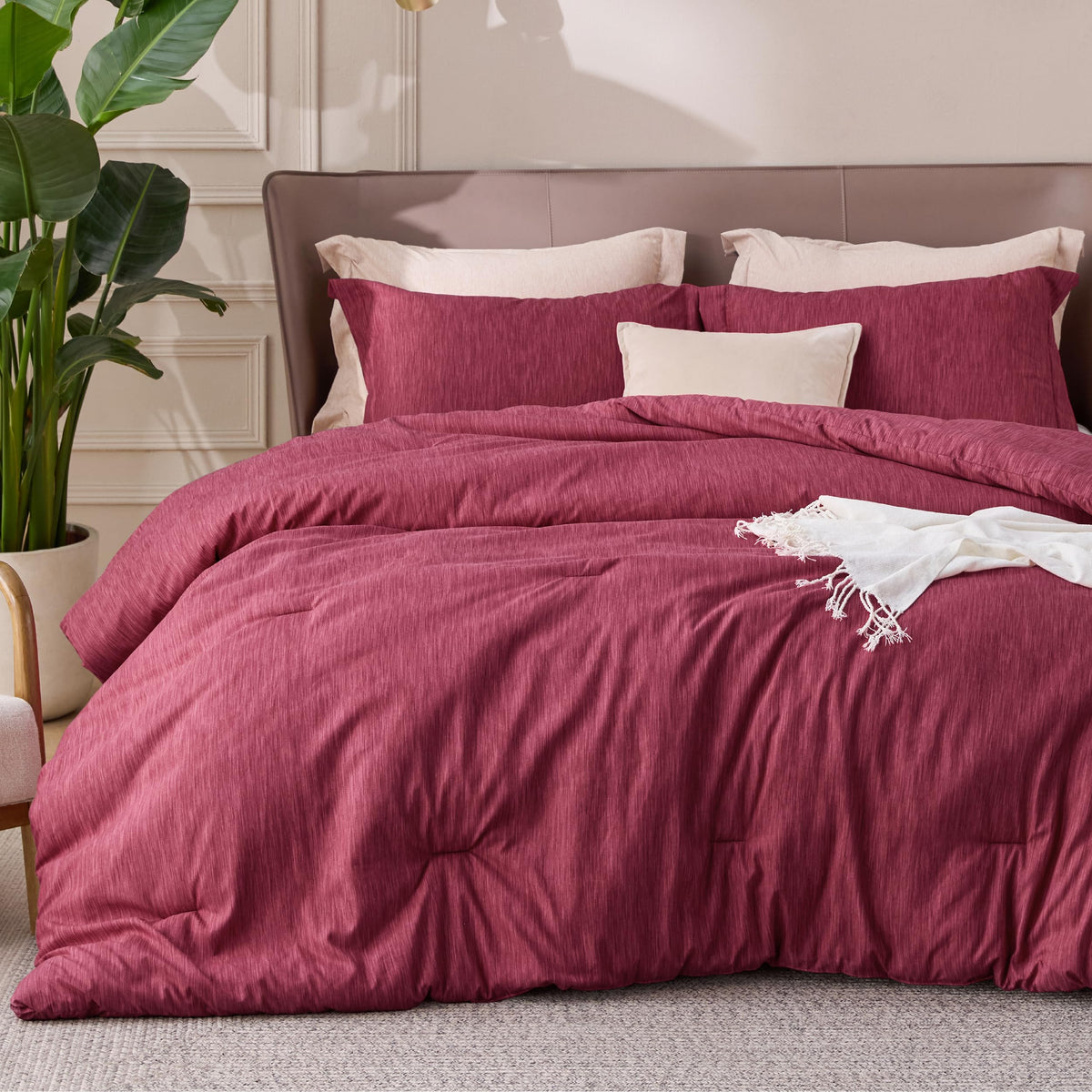 Bedsure King Size Comforter Set, Beige Soft Cationic Dyed Bed Set 3 Pcs