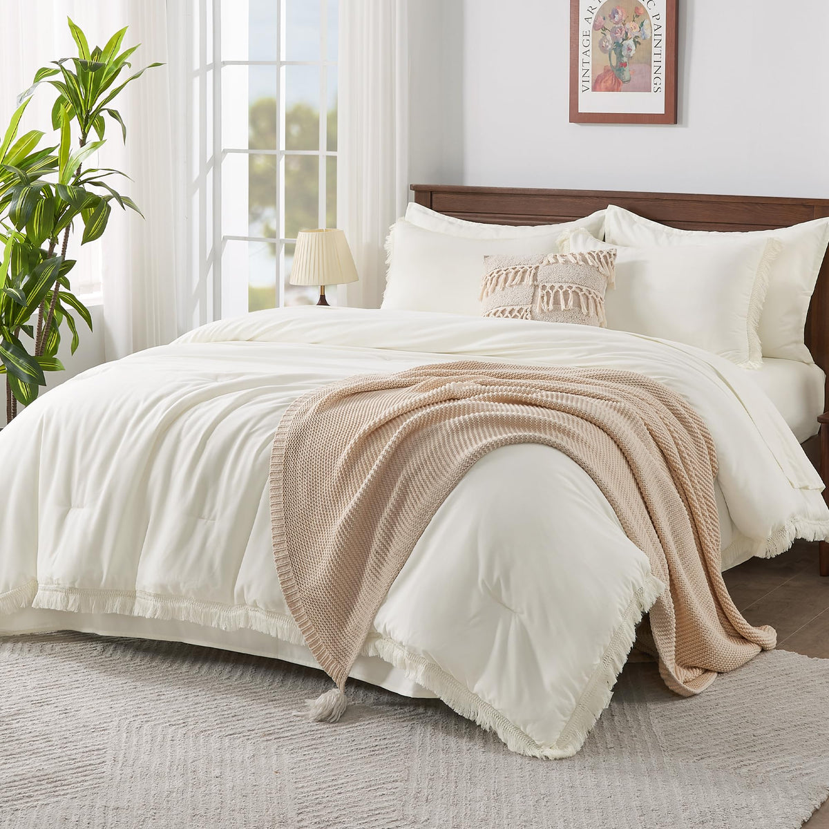 Andency King Comforter Set, 7 Pieces Beige Bedding