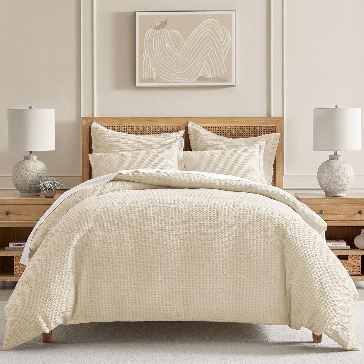 Levtex Home Cloud Waffle Full/Queen Comforter Set (90x94in) with 2 Pillow Shams (26x20in) - Solid Waffle Cotton Texture - Taupe - 100% Cotton Full/Queen Size Comforter Set - Soft, Pre-Washed