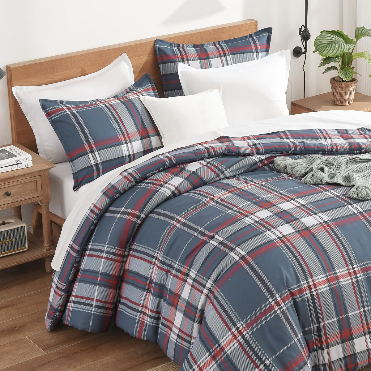 Andency Checkered Comforter Full, Black and White Gingham Plaid Bedding Set