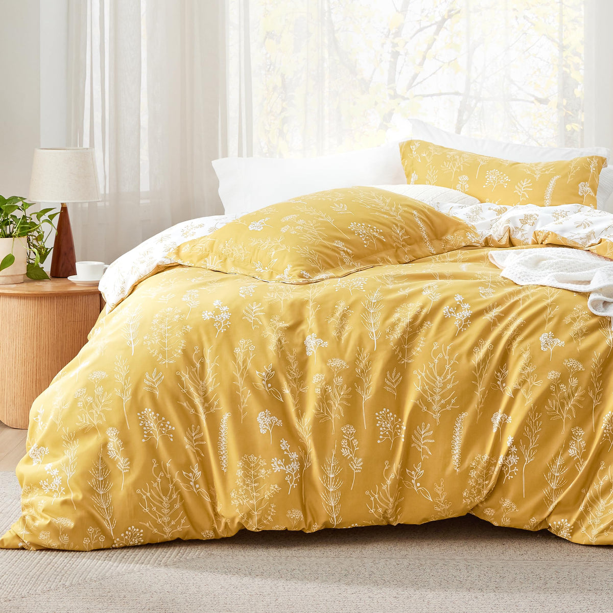 Bedsure Floral Comforter Set Cute Bedding Set Queen Reversible Sage Green
