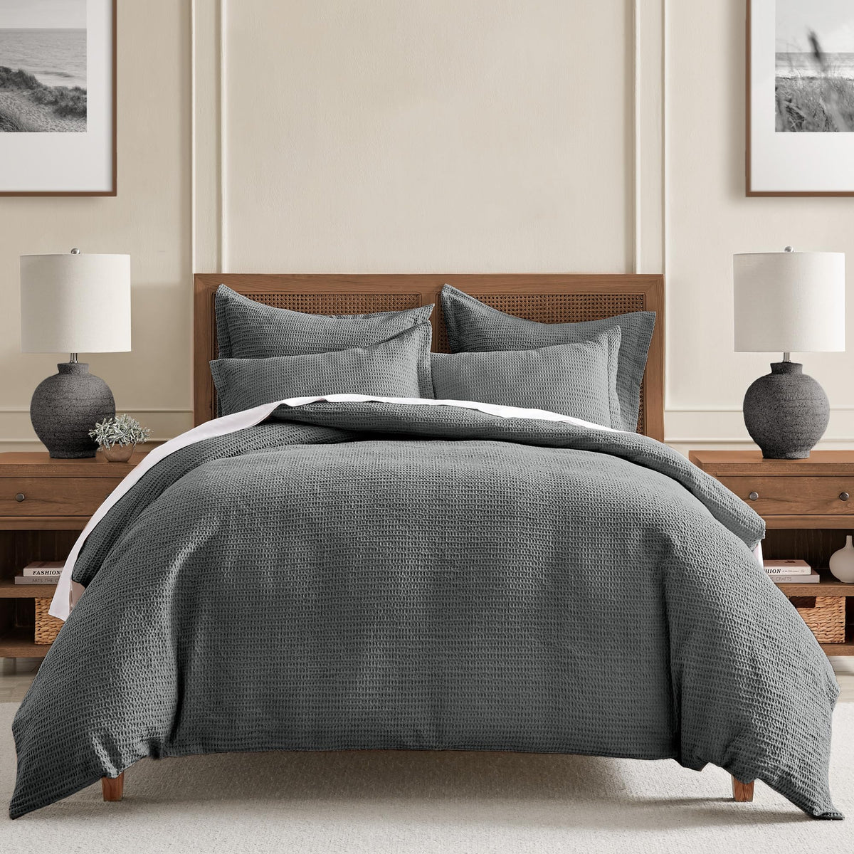 Levtex Home Cloud Waffle Full/Queen Comforter Set (90x94in) with 2 Pillow Shams (26x20in) - Solid Waffle Cotton Texture - Taupe - 100% Cotton Full/Queen Size Comforter Set - Soft, Pre-Washed