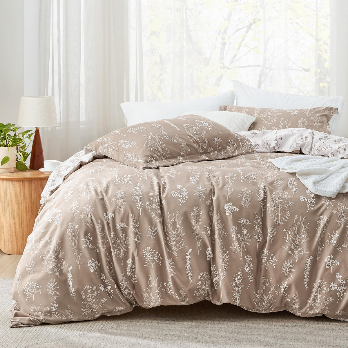Bedsure Floral Comforter Set Cute Bedding Set Queen Reversible Sage Green