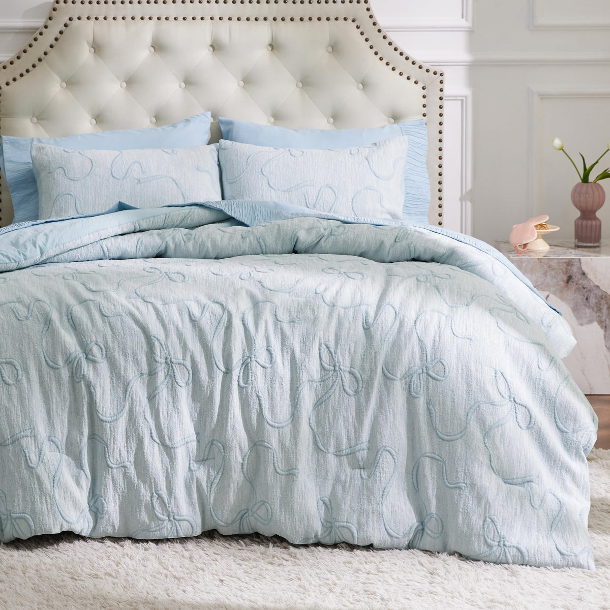Bedsure Pink Comforter Set Cute Bow Bedding Set Queen GentleSoft™ 3 Pieces