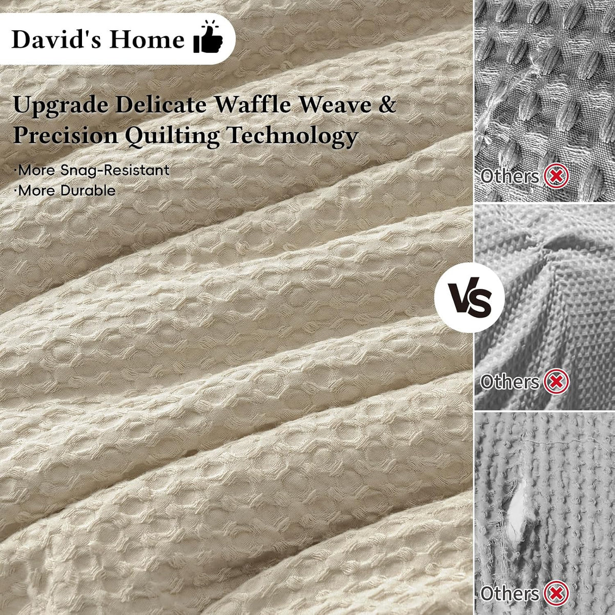 David's Home Textured Summer Waffle Weave Comforter Set, Queen, Linen