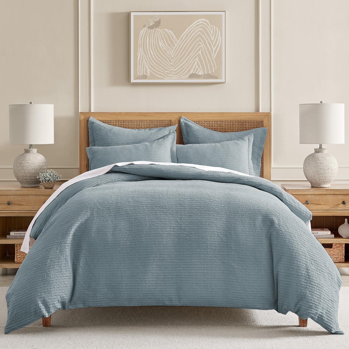 Levtex Home Cloud Waffle Full/Queen Comforter Set (90x94in) with 2 Pillow Shams (26x20in) - Solid Waffle Cotton Texture - Taupe - 100% Cotton Full/Queen Size Comforter Set - Soft, Pre-Washed