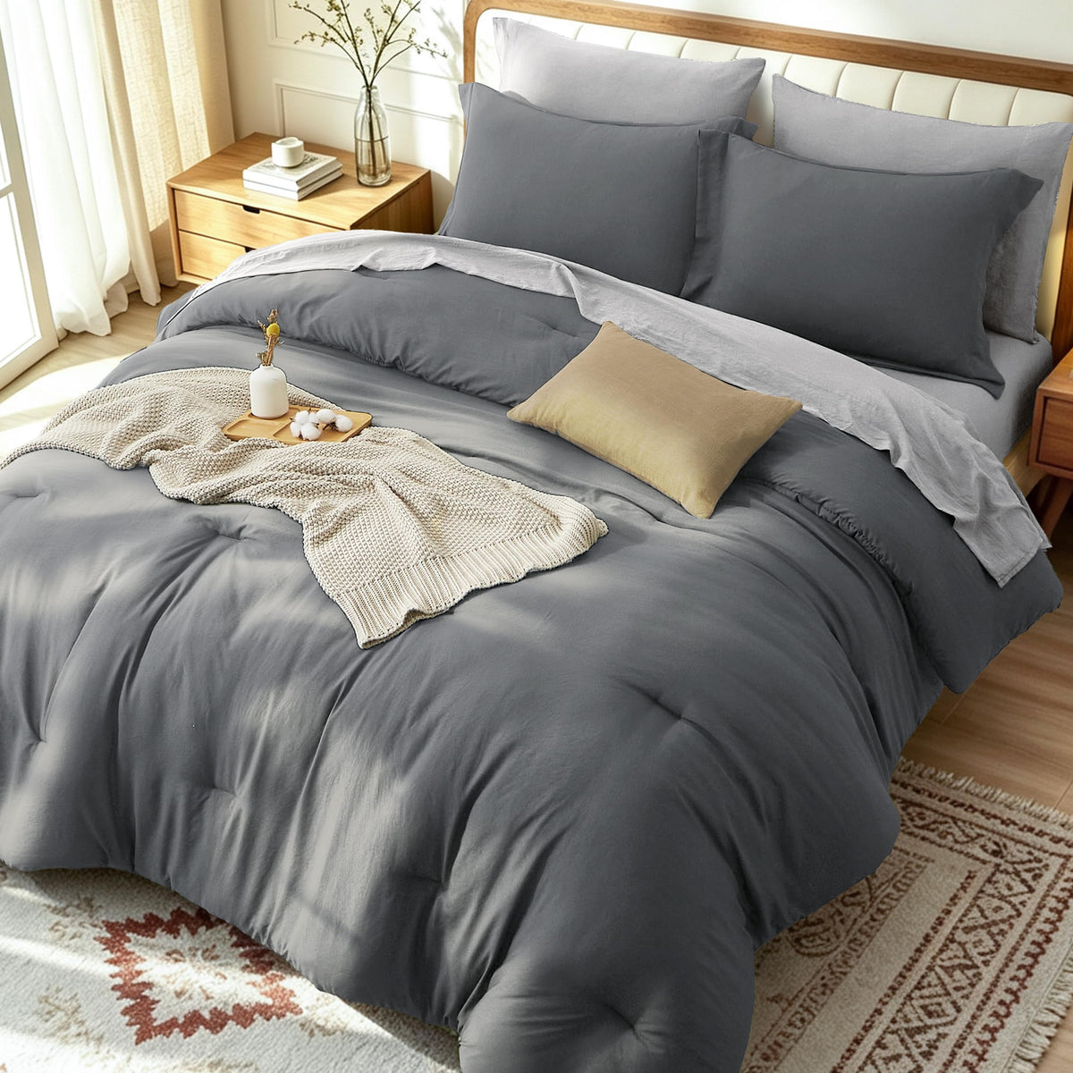 Comforters Queen Size 7 Pieces, Dark Green Bed Set