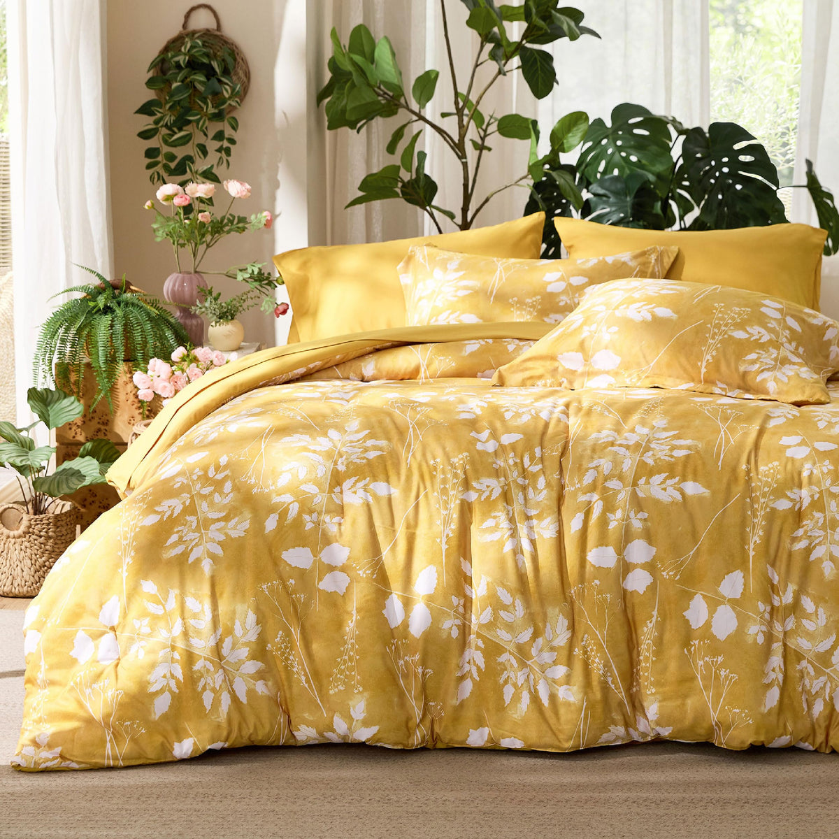 Bedsure Floral Sage Green Comforter Set, Full Bedding Sets, 7 Piece