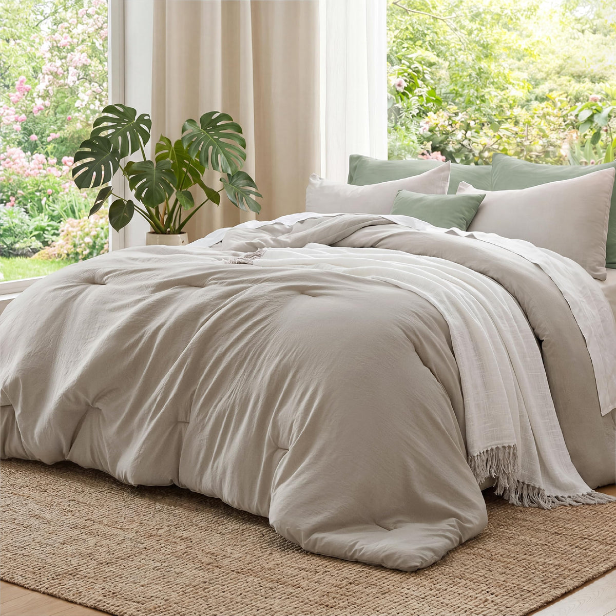 Bedsure King Comforter Set Prewashed Soft Bedding Set 3Pcs White 104"x90"