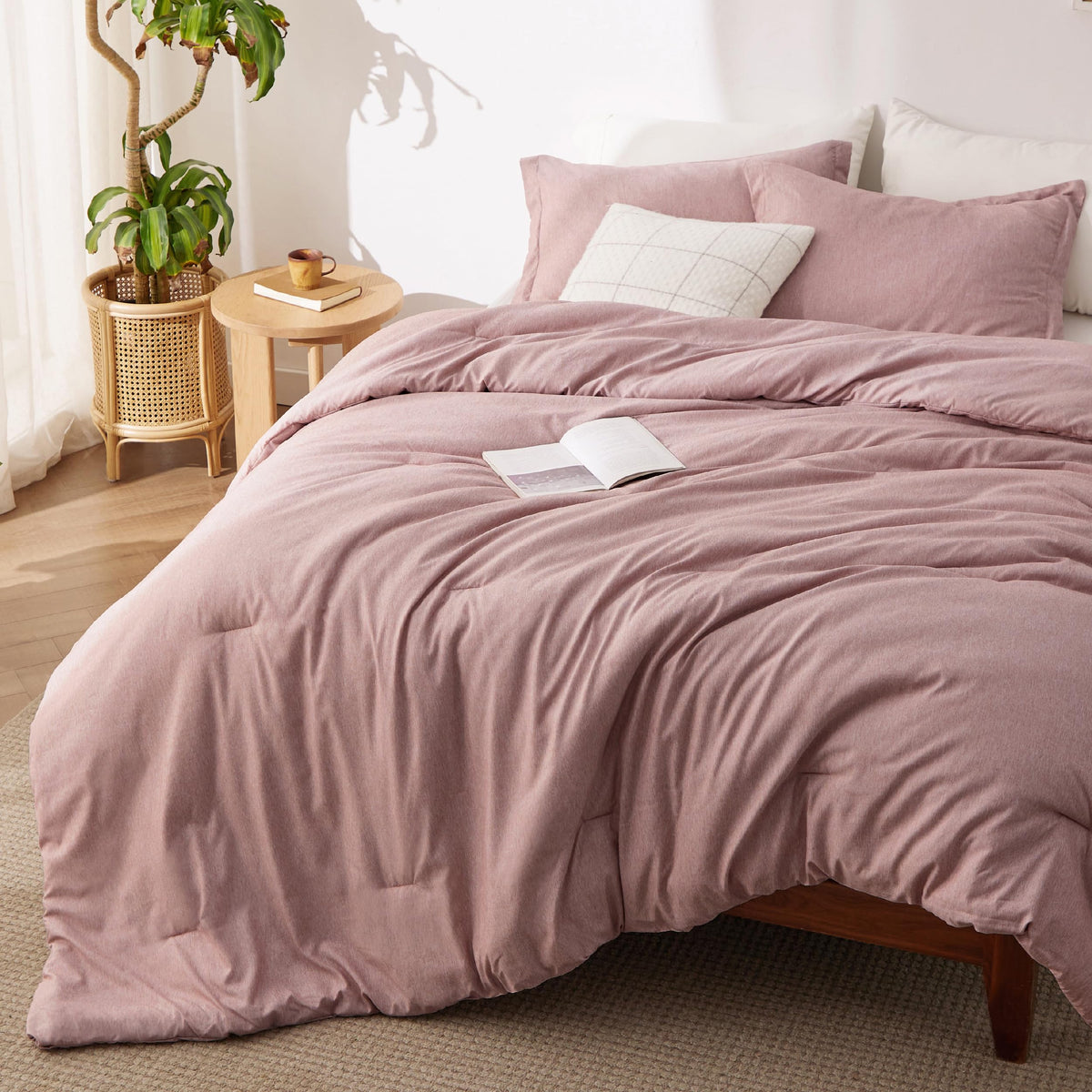 Bedsure King Size Comforter Set, Beige Soft Cationic Dyed Bed Set 3 Pcs