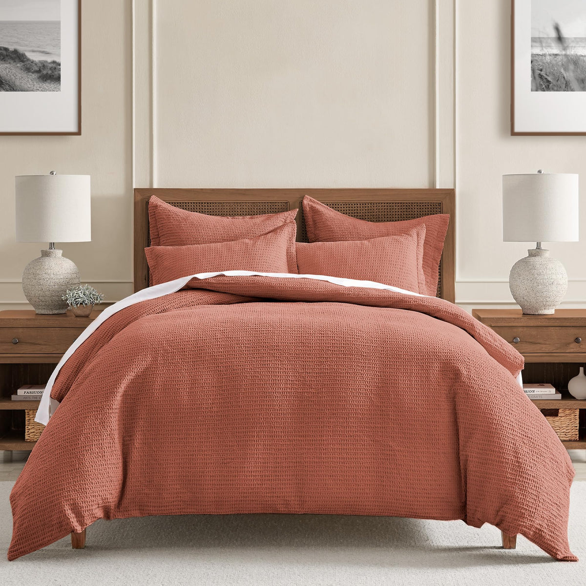 Levtex Home Cloud Waffle Full/Queen Comforter Set (90x94in) with 2 Pillow Shams (26x20in) - Solid Waffle Cotton Texture - Taupe - 100% Cotton Full/Queen Size Comforter Set - Soft, Pre-Washed