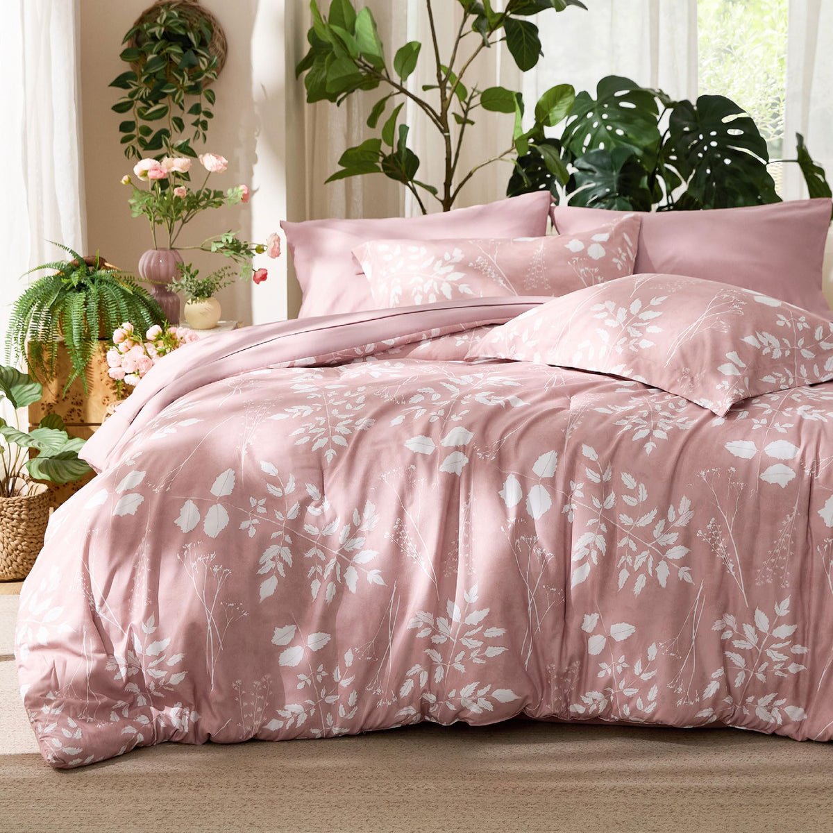 Bedsure Floral Sage Green Comforter Set, Full Bedding Sets, 7 Piece