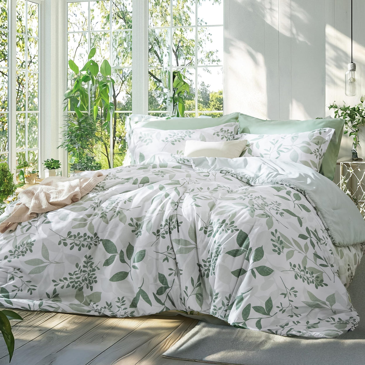 Bedsure Floral Queen Comforter Set, White Breathable Fall Bedding 3 Pcs