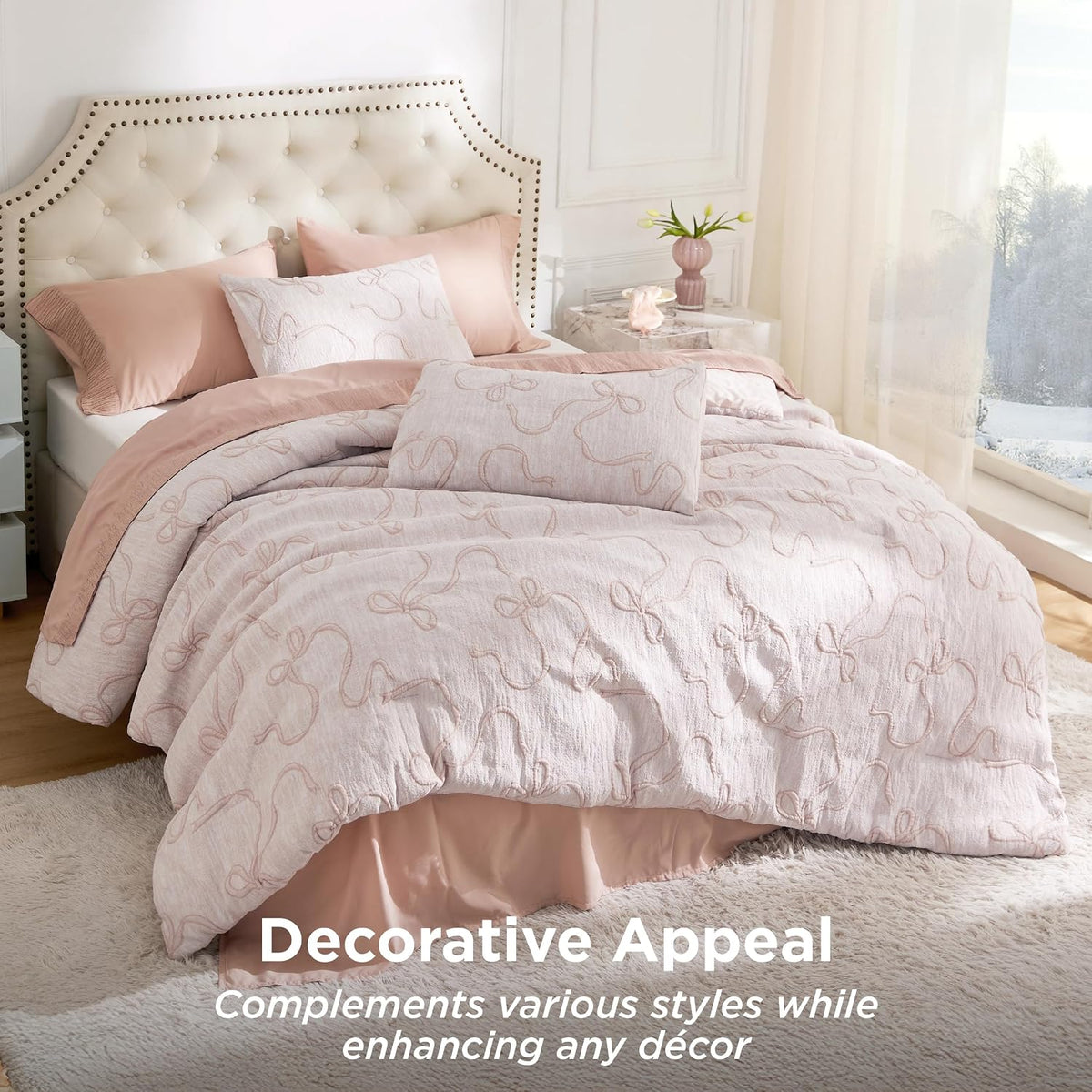 Bedsure Pink Comforter Set Cute Bow Bedding Set Queen GentleSoft™ 3 Pieces