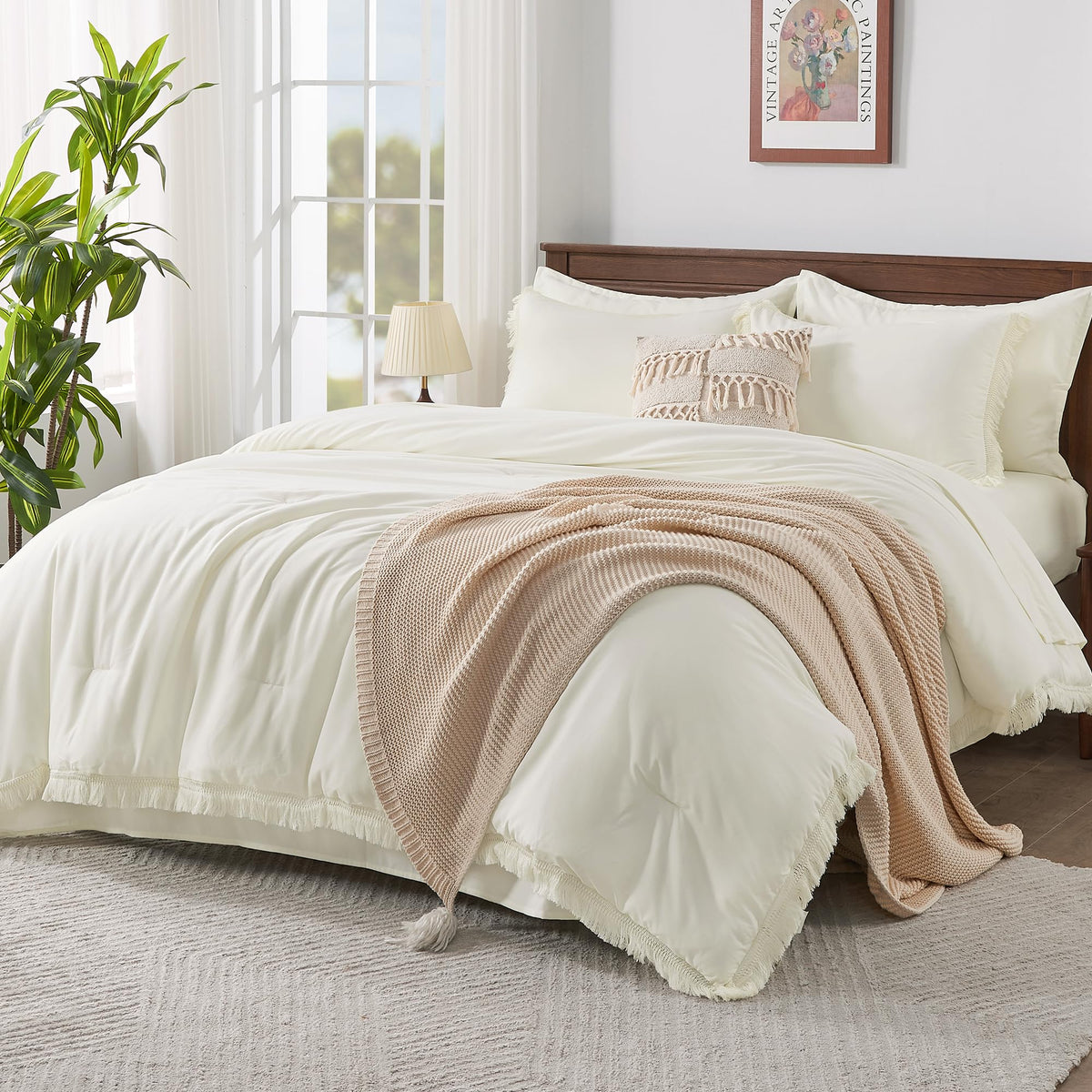 Andency King Comforter Set, 7 Pieces Beige Bedding