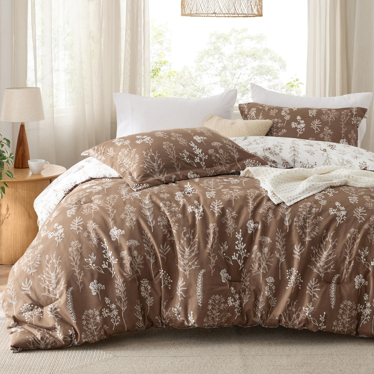 Bedsure Floral Comforter Set Cute Bedding Set Queen Reversible Sage Green