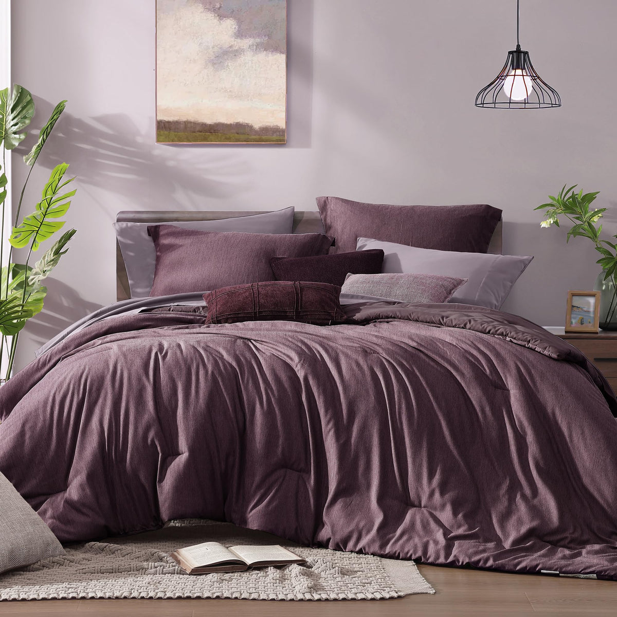 Monbix Queen Comforter Set 7 Pieces Cationic Green Bed in a Bag