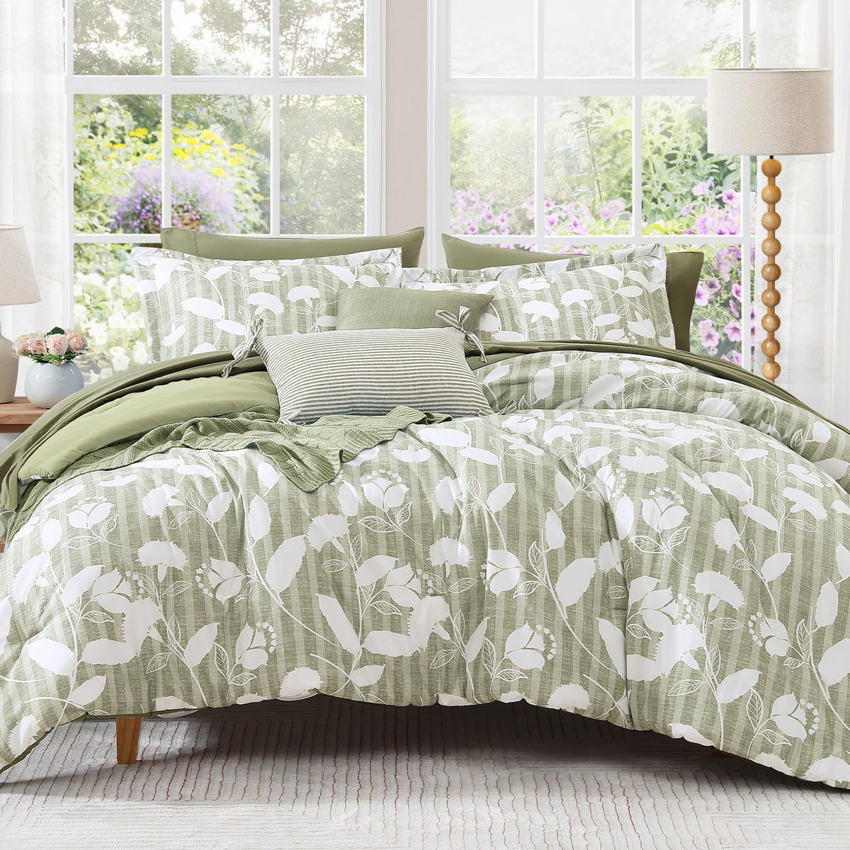 BLOOMHAVEN Full Size Comforter Sets-7 Pieces Rose Floral Bed in a Bag