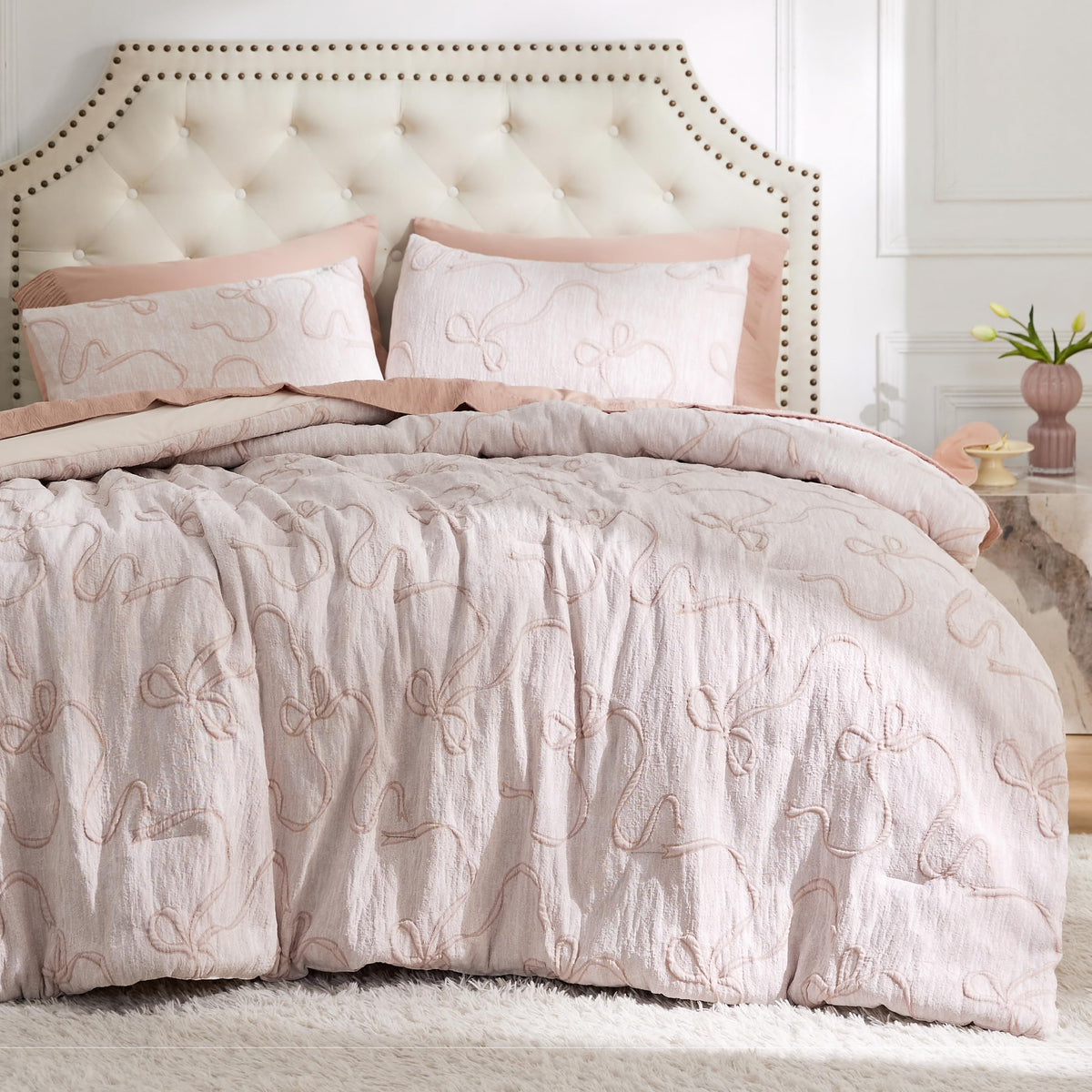 Bedsure Pink Comforter Set Cute Bow Bedding Set Queen GentleSoft™ 3 Pieces