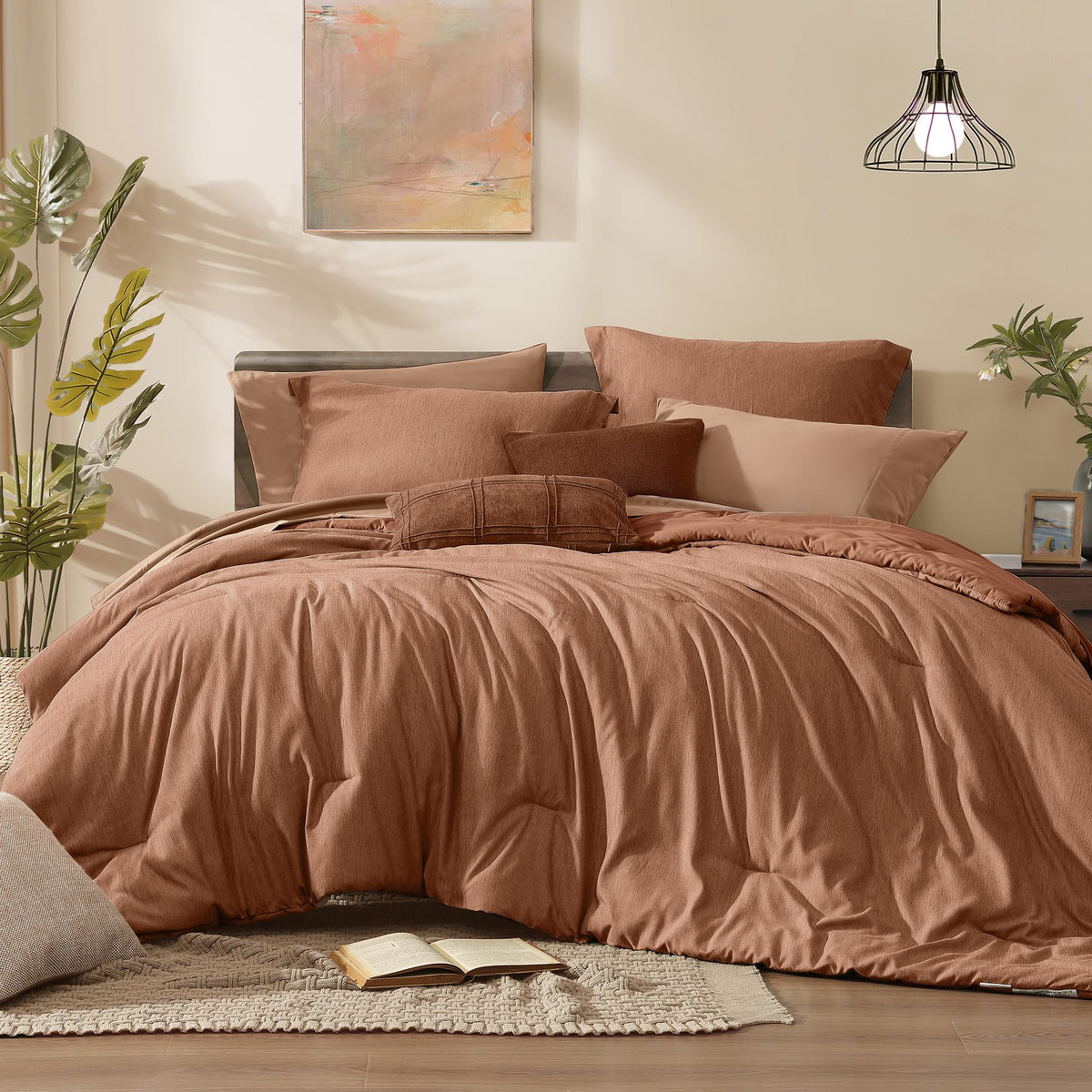 Monbix Queen Comforter Set 7 Pieces Cationic Green Bed in a Bag