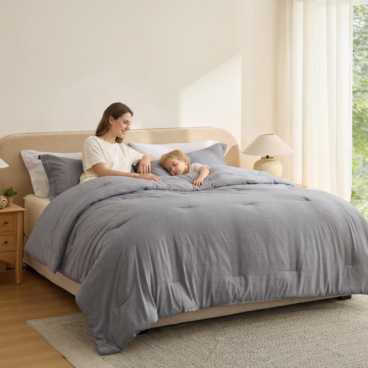 Bedsure King Size Comforter Set, Beige Soft Cationic Dyed Bed Set 3 Pcs