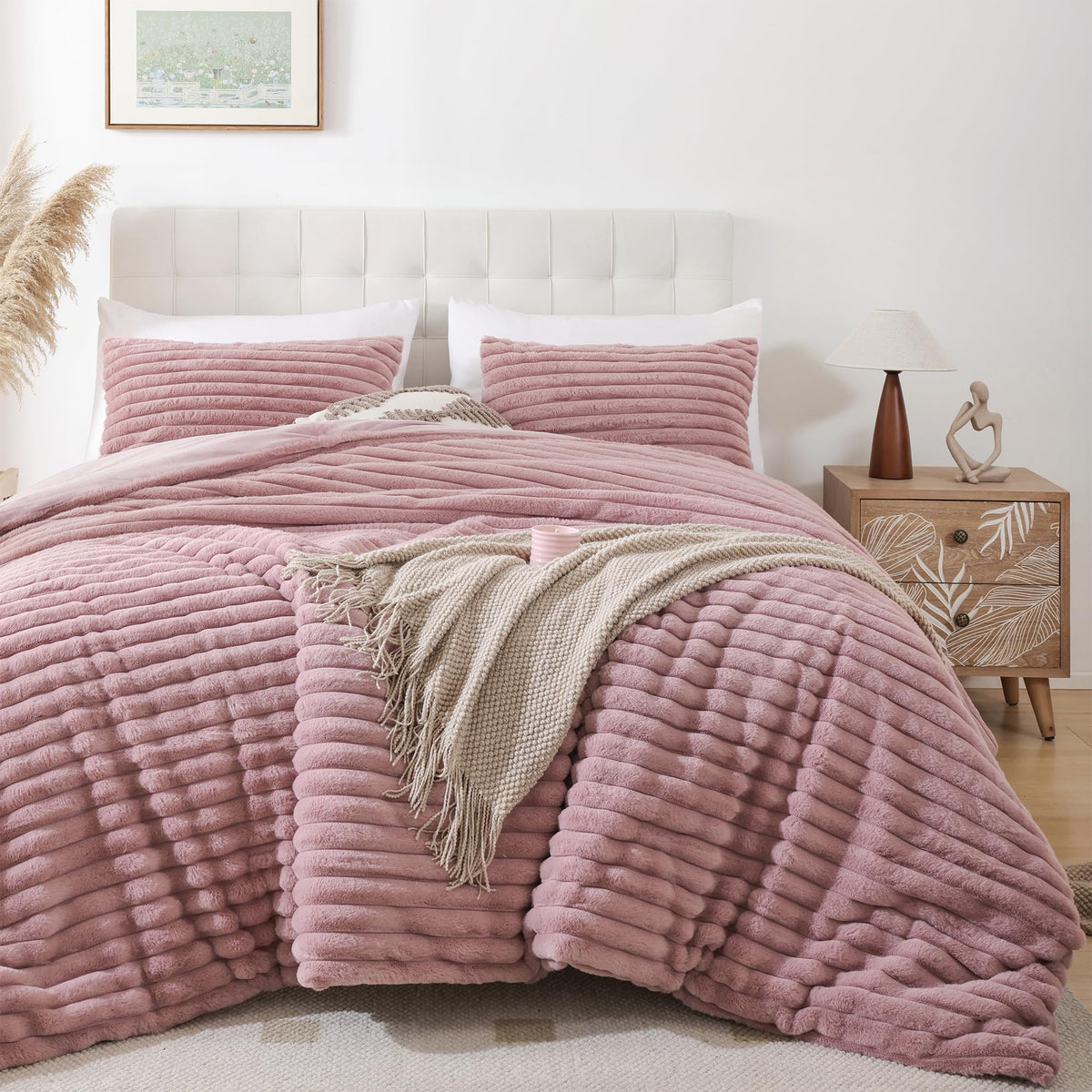 Smoofy Fluffy Queen Size Comforter 3 PCS - Tie Dye Grey Fleece Bedding Set