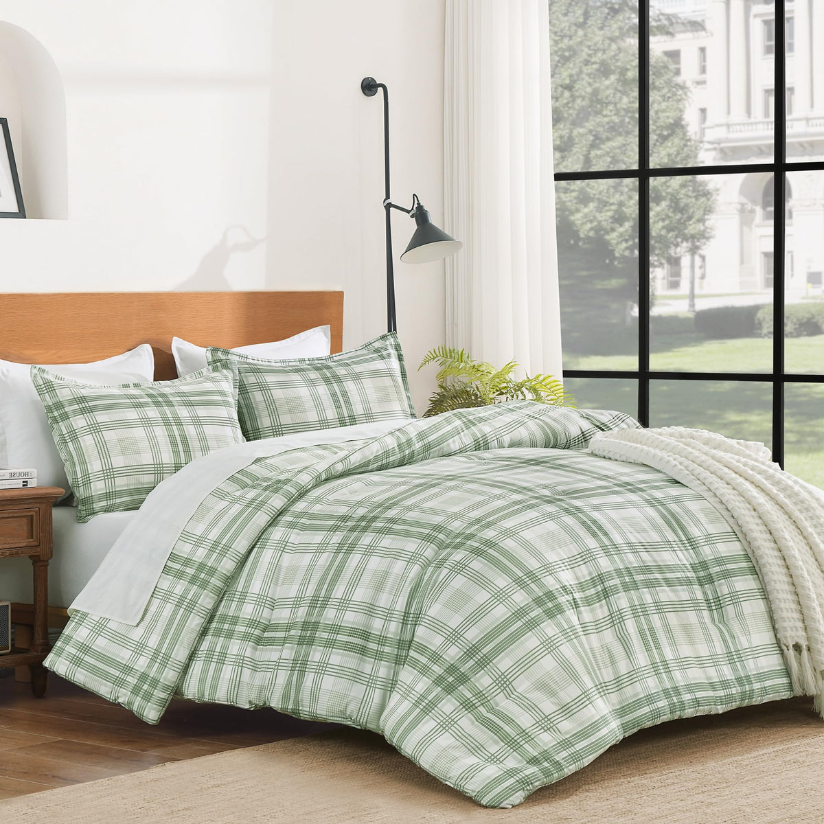 Andency Checkered Comforter Full, Black and White Gingham Plaid Bedding Set