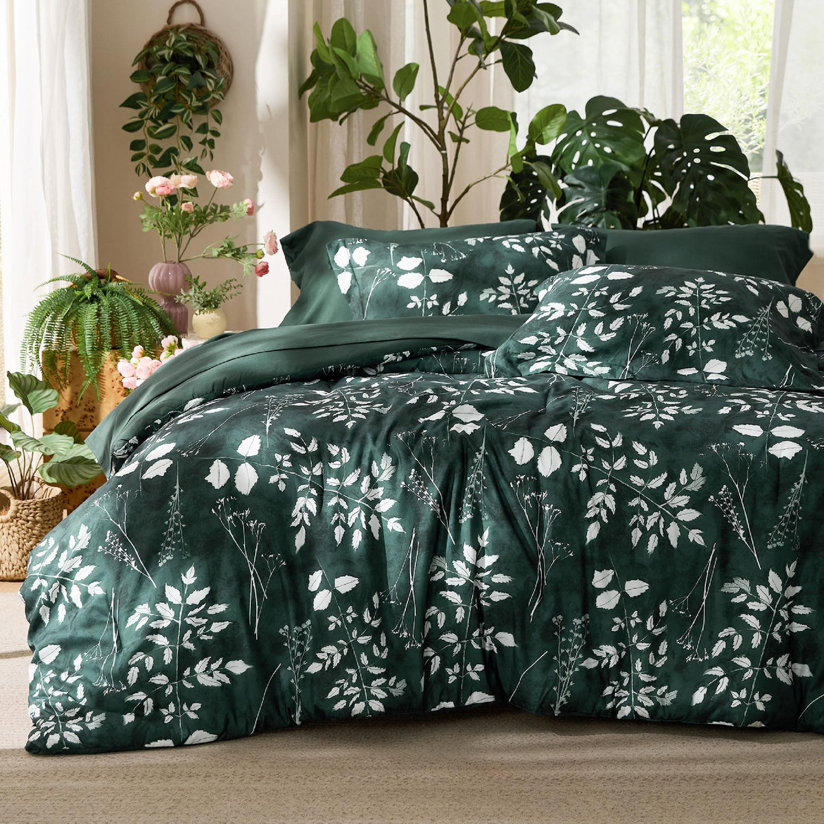 Bedsure Floral Sage Green Comforter Set, Full Bedding Sets, 7 Piece