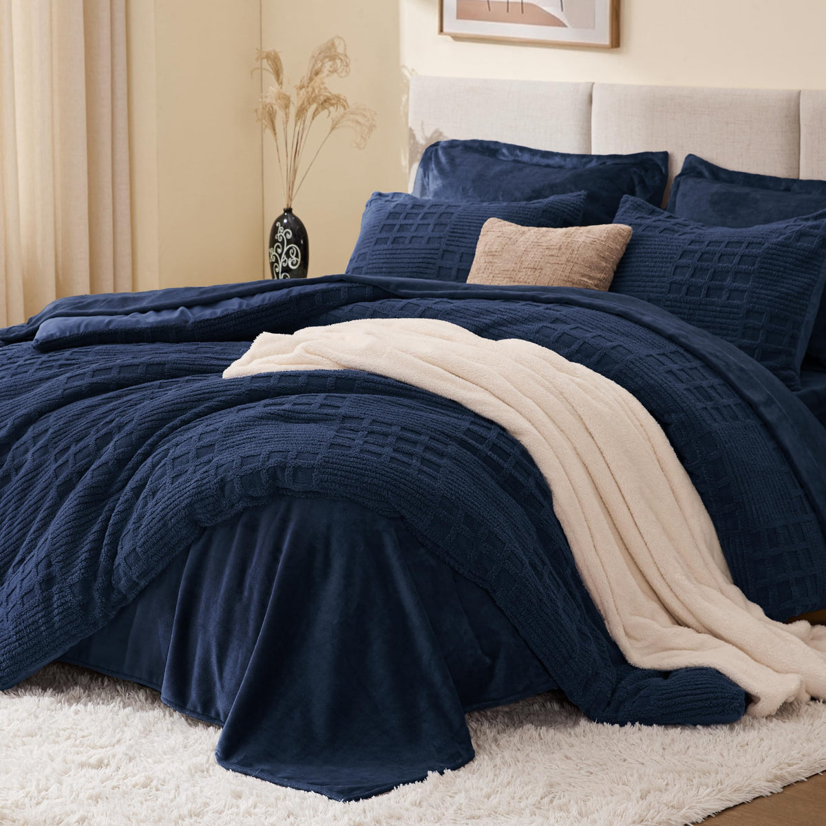EXQ Home Fluffy Comforter Set Queen Size,3 Pieces Bed Set,Black