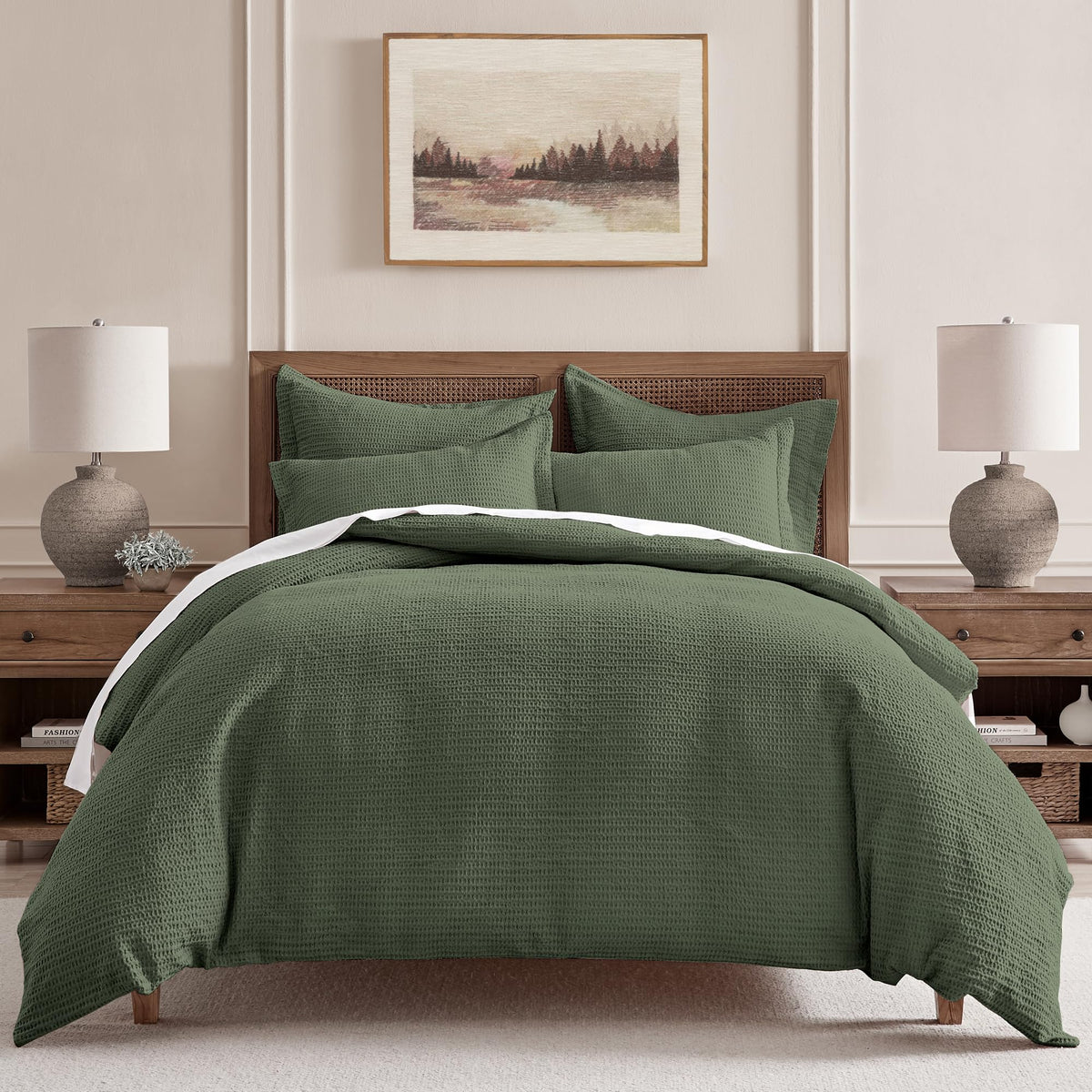 Levtex Home Cloud Waffle Full/Queen Comforter Set (90x94in) with 2 Pillow Shams (26x20in) - Solid Waffle Cotton Texture - Taupe - 100% Cotton Full/Queen Size Comforter Set - Soft, Pre-Washed
