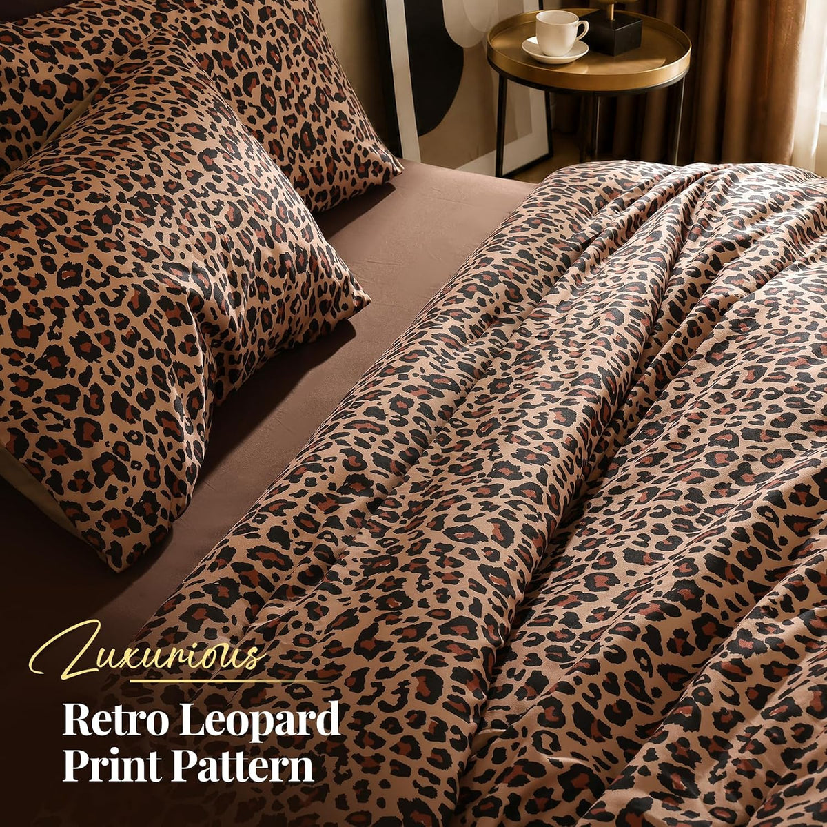 Cheetah Print Comforter Set Queen, Luxury Leopard Print Bedding, Brown