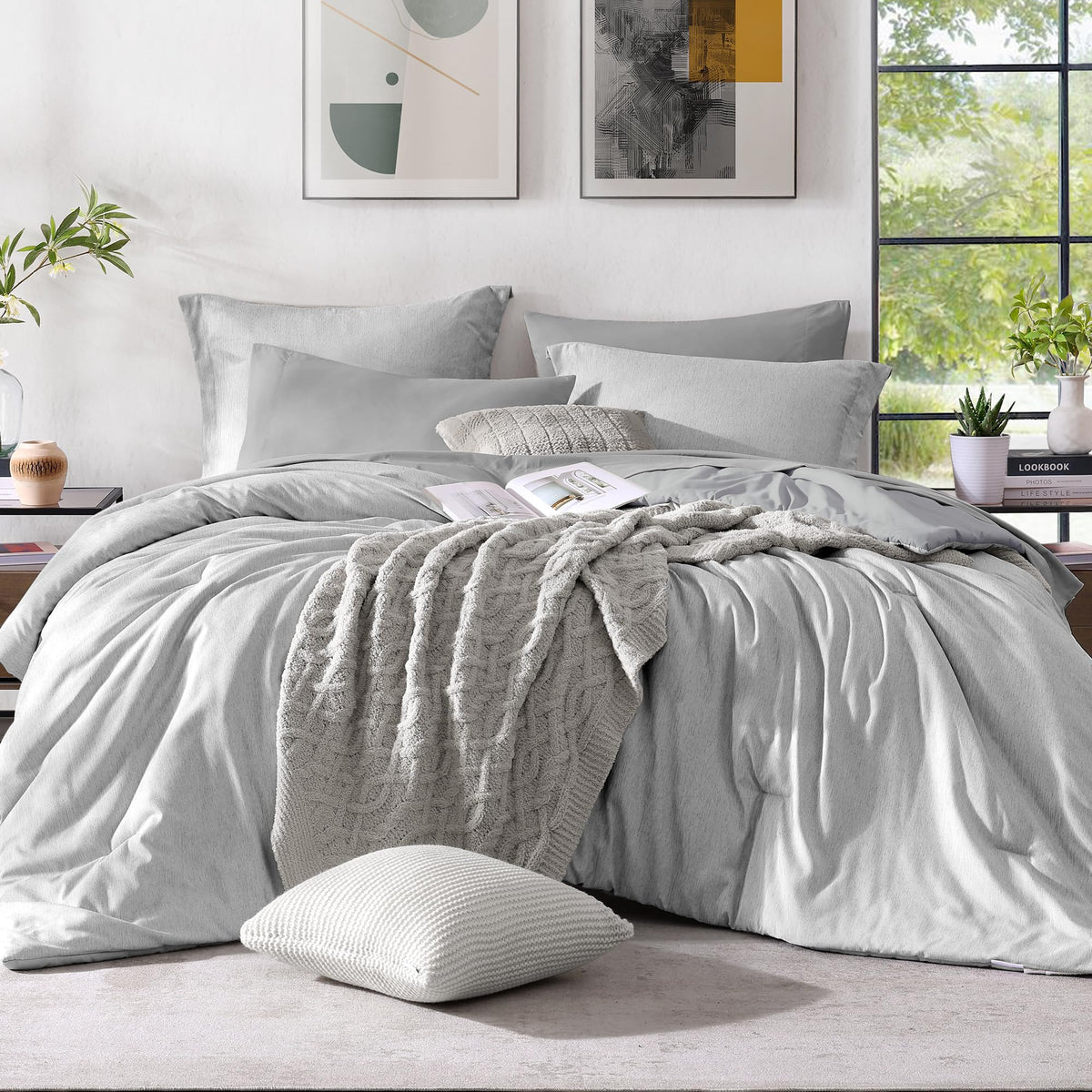 Monbix Queen Comforter Set 7 Pieces Cationic Green Bed in a Bag