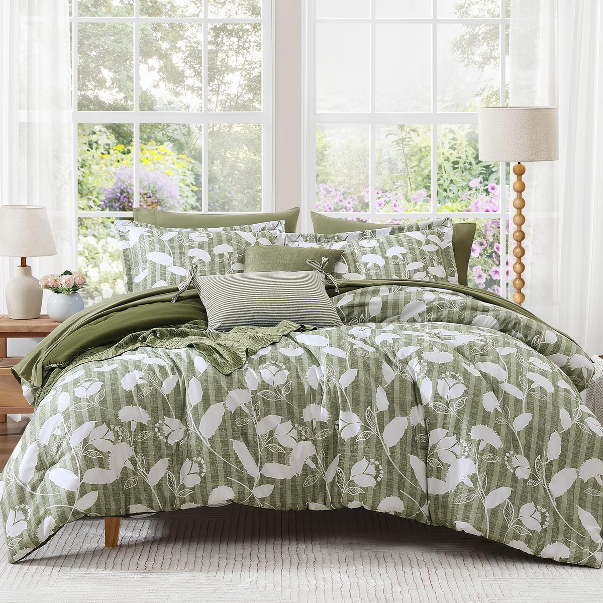 BLOOMHAVEN Full Size Comforter Sets-7 Pieces Rose Floral Bed in a Bag