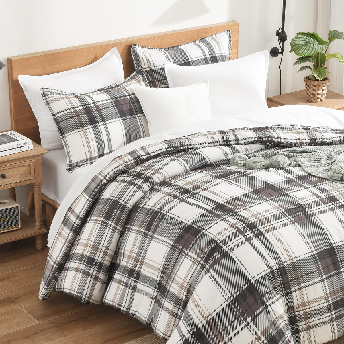 Andency Checkered Comforter Full, Black and White Gingham Plaid Bedding Set