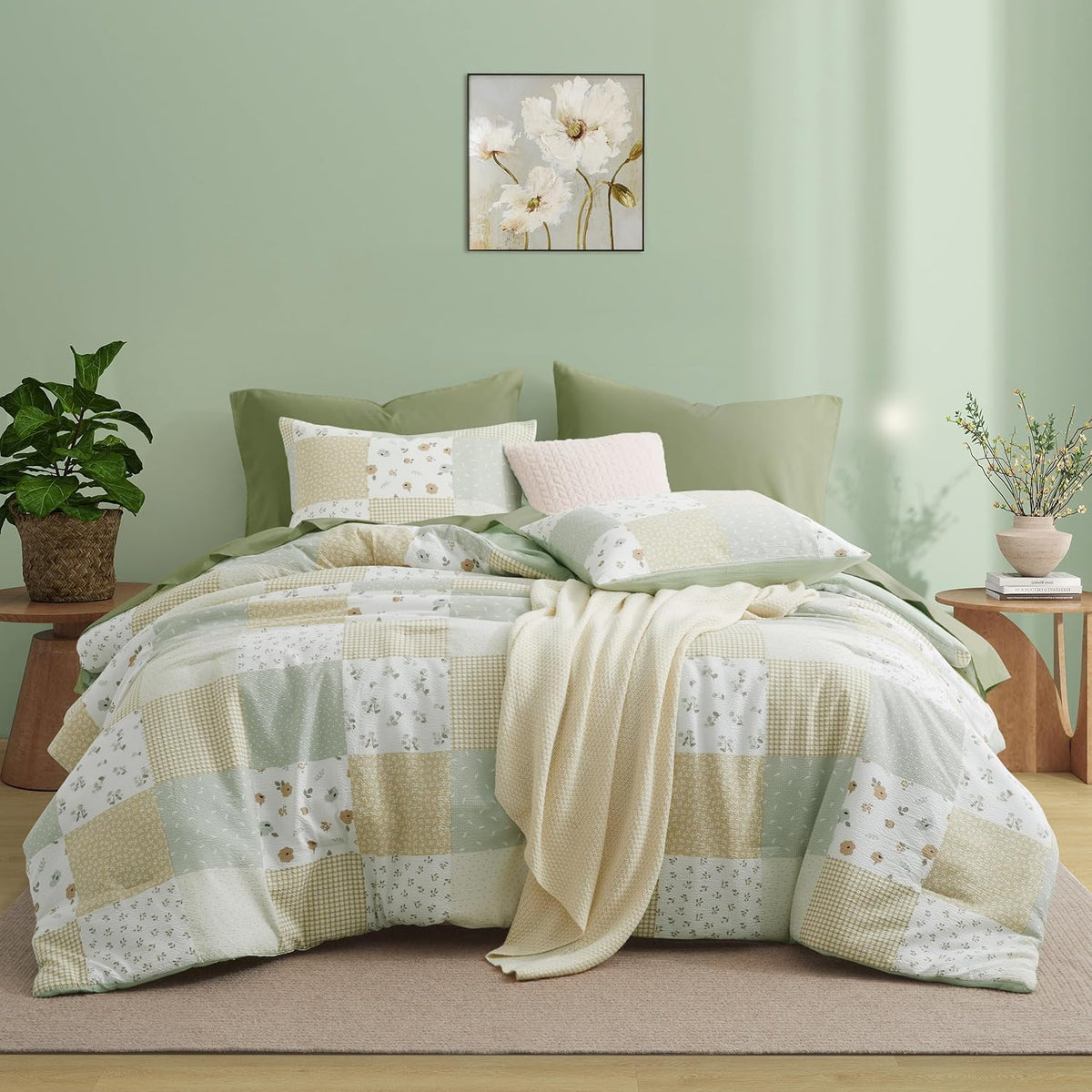 Oli Anderson King Comforter Set, 7 Pieces Bed in a Bag, Light Green