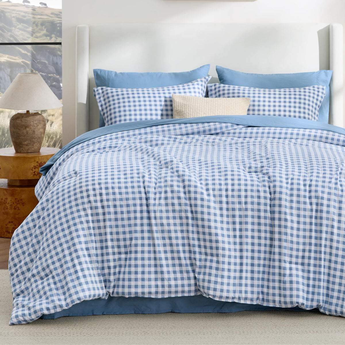 Bedsure Brown Gingham Comforter Set Queen Size, Soft Fall Bedding 3 pcs