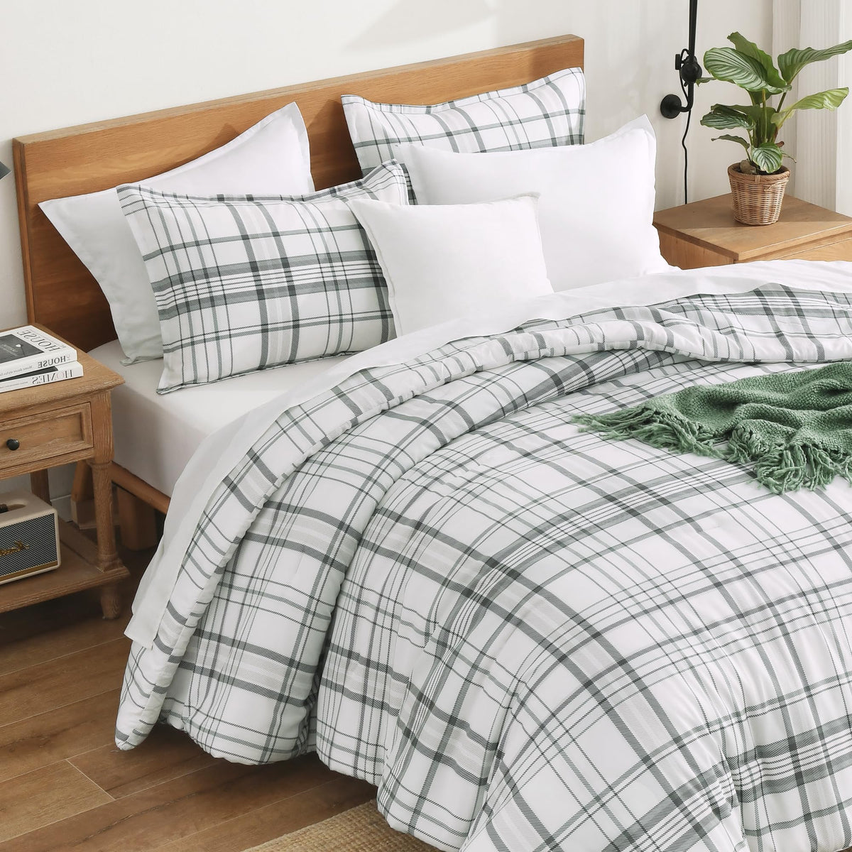 Andency Checkered Comforter Full, Black and White Gingham Plaid Bedding Set