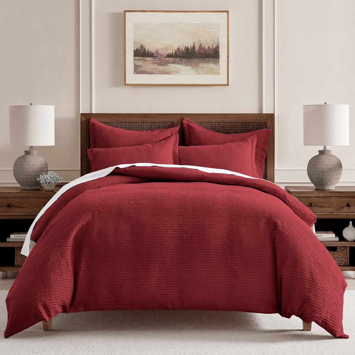 Levtex Home Cloud Waffle Full/Queen Comforter Set (90x94in) with 2 Pillow Shams (26x20in) - Solid Waffle Cotton Texture - Taupe - 100% Cotton Full/Queen Size Comforter Set - Soft, Pre-Washed