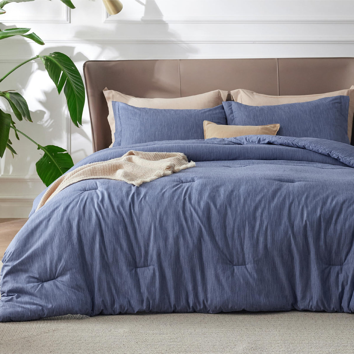 Bedsure King Size Comforter Set, Beige Soft Cationic Dyed Bed Set 3 Pcs