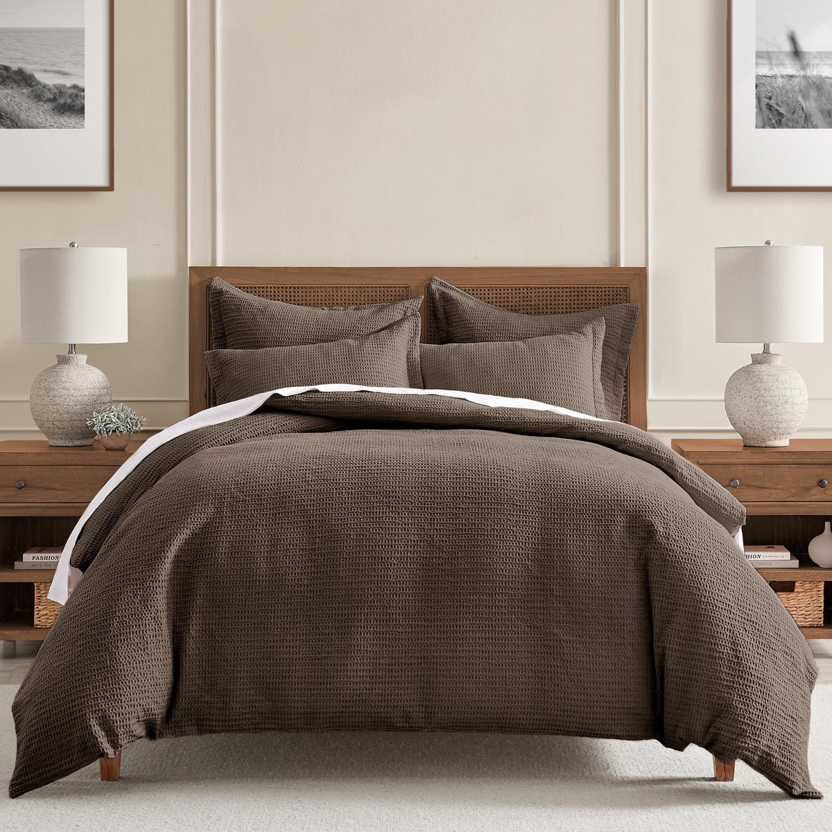 Levtex Home Cloud Waffle Full/Queen Comforter Set (90x94in) with 2 Pillow Shams (26x20in) - Solid Waffle Cotton Texture - Taupe - 100% Cotton Full/Queen Size Comforter Set - Soft, Pre-Washed