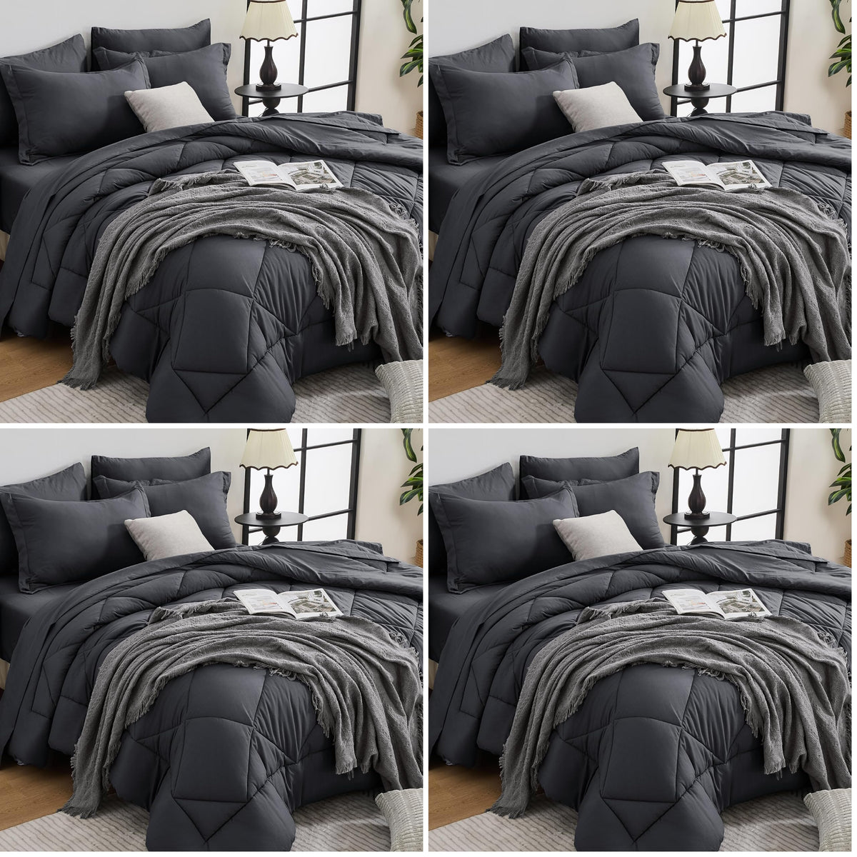 HEVUMYI 7-Piece Queen Comforter Set, Dark Grey Bed in a Bag