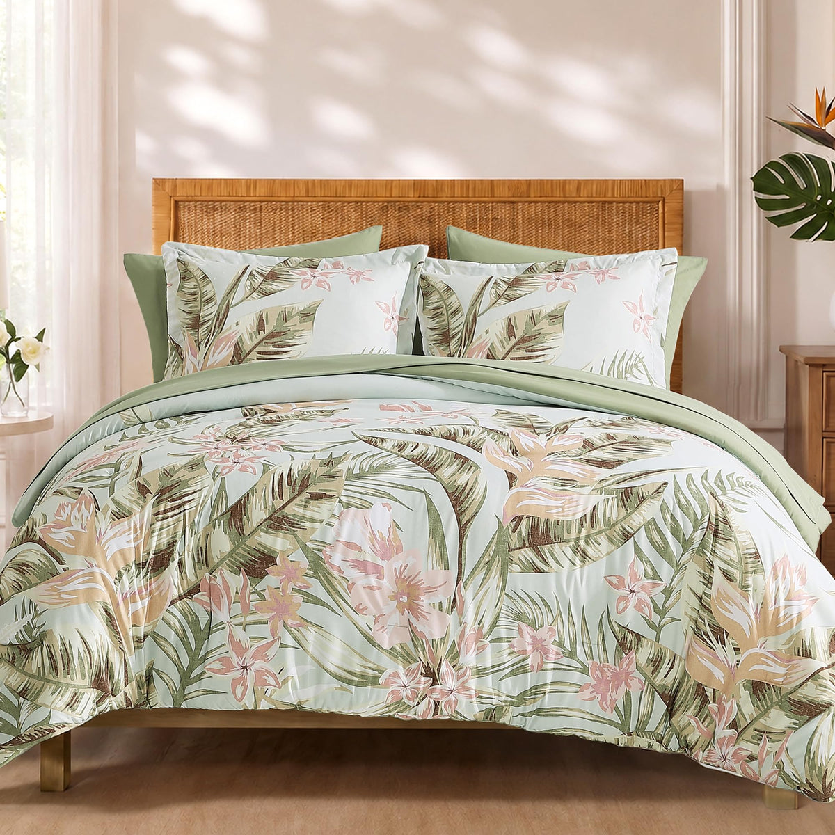 BLOOMHAVEN Full Size Comforter Sets-7 Pieces Rose Floral Bed in a Bag